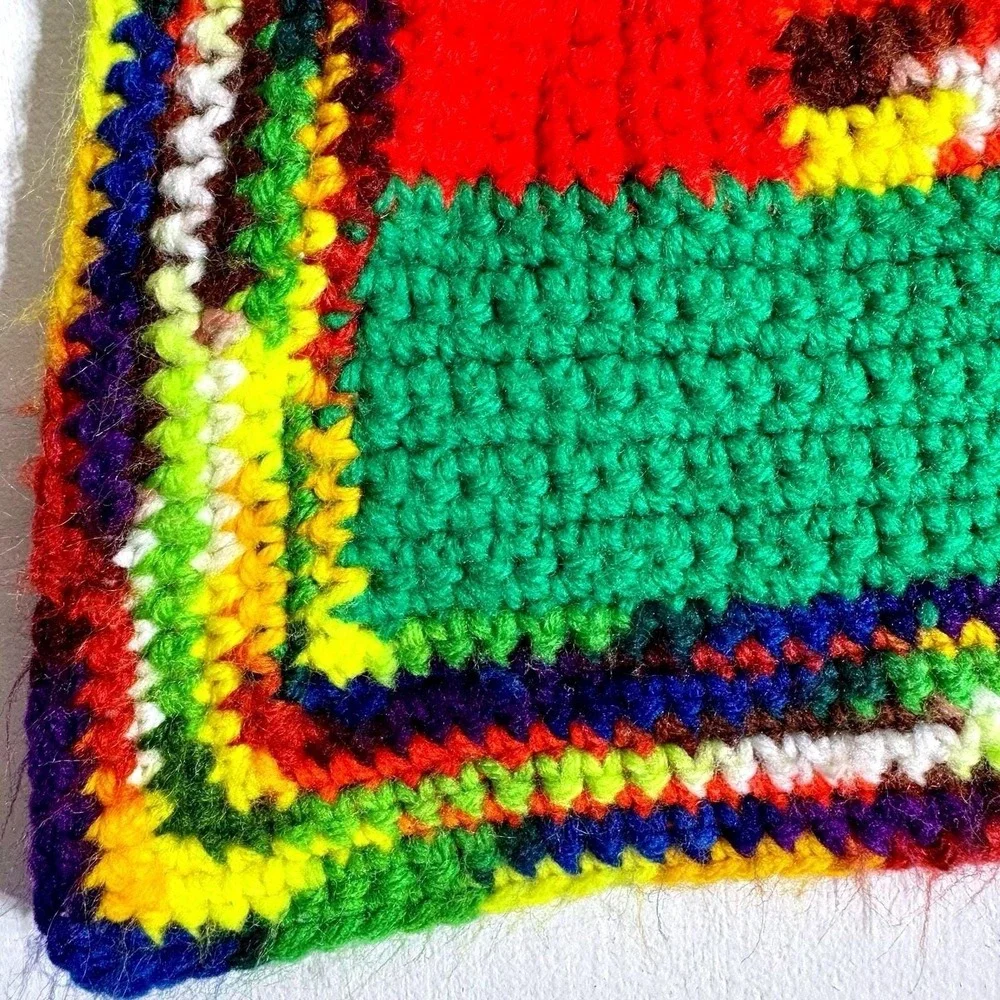 Vintage‎ Hand Crocheted Multicolor Patchwork Granny Square Baby Afghan Throw